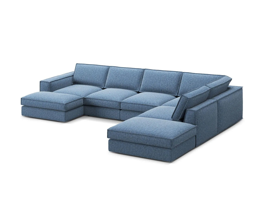 Pola 5-Sitzer Panorama Ecksofa, Rechte Seite, aus Strukturierter Stoff in Dunkelblau (BABEL BLUE), 362x259 cm von Micadoni – Bild 4