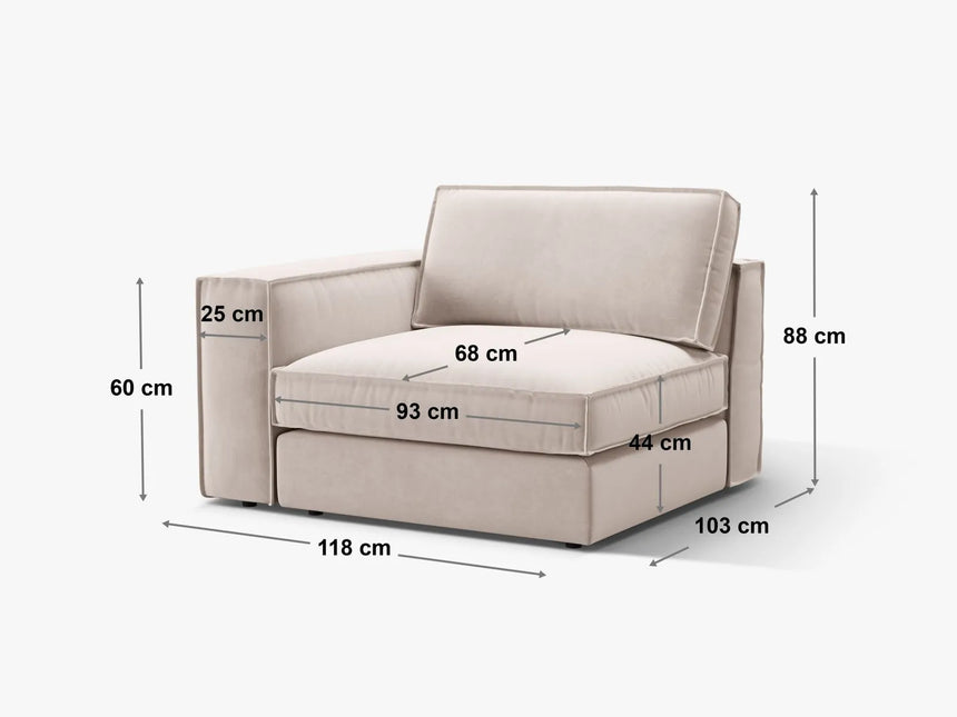 Pola Modulares 1-Sitzer Sofa Sitzelement, Linke Seite, aus Samt in Grau-Braun (Salvador 3), 103x118 cm von Micadoni – Bild 2