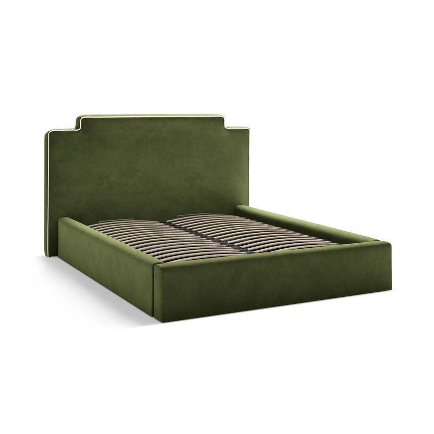 Princess Bett mit Kopfteil und Stauraum aus Samt in Elfenbein / Armeegrün (Magic Velvet 2256,Magic Velvet 2295), 140x200 cm von Micadoni – Bild 5
