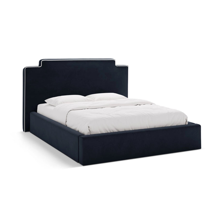 Princess Bett mit Kopfteil und Stauraum aus Samt in Elfenbein / Königsblau (Magic Velvet 2256,Magic Velvet 2204), 160x200 cm von Micadoni – Bild 1