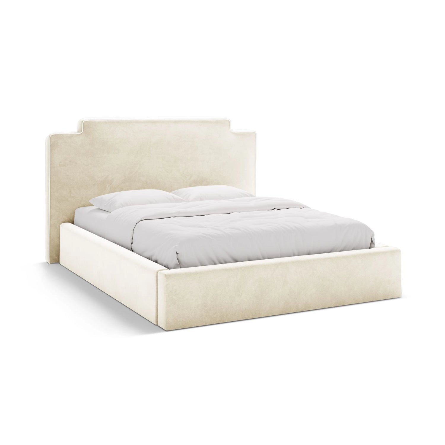 Princess Bett mit Kopfteil und Stauraum aus Samt in Elfenbein (Magic Velvet 2256), 140x200 cm von Micadoni – Bild 1