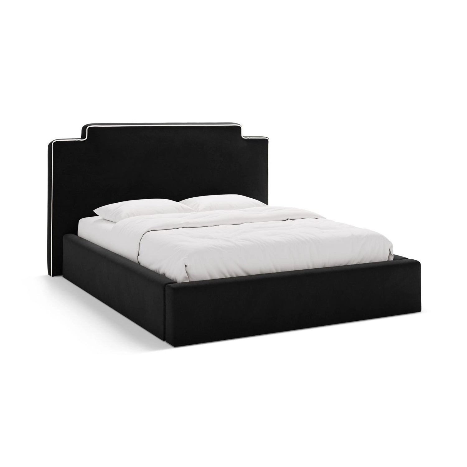 Princess Bett mit Kopfteil und Stauraum aus Samt in Elfenbein / Schwarz (Magic Velvet 2256,Magic Velvet 2219), 140x200 cm von Micadoni – Bild 1
