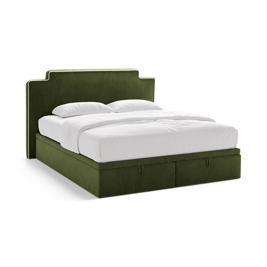 Princess Boxspringbett mit Kopfteil und Stauraum aus Samt in Elfenbein / Armeegrün (Magic Velvet 2256,Magic Velvet 2295), 140x200 cm von Micadoni – Bild 1