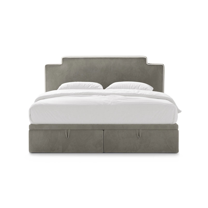 Princess Boxspringbett mit Kopfteil und Stauraum aus Samt in Elfenbein / Dunkles Grau (Magic Velvet 2256,Magic Velvet 2241), 180x200 cm von Micadoni – Bild 3