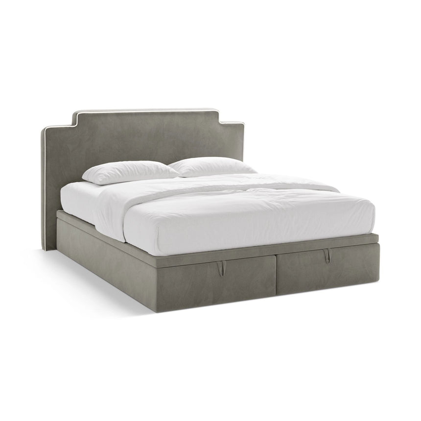 Princess Boxspringbett mit Kopfteil und Stauraum aus Samt in Elfenbein / Dunkles Grau (Magic Velvet 2256,Magic Velvet 2241), 200x200 cm von Micadoni – Bild 1