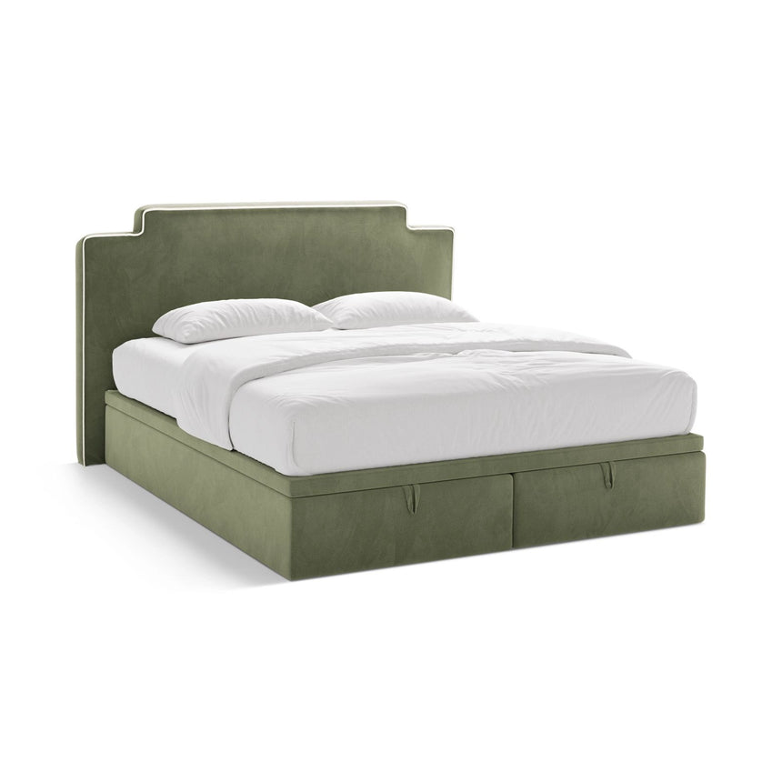 Princess Boxspringbett mit Kopfteil und Stauraum aus Samt in Elfenbein / Grün (Magic Velvet 2256,Magic Velvet 2243), 140x200 cm von Micadoni – Bild 1