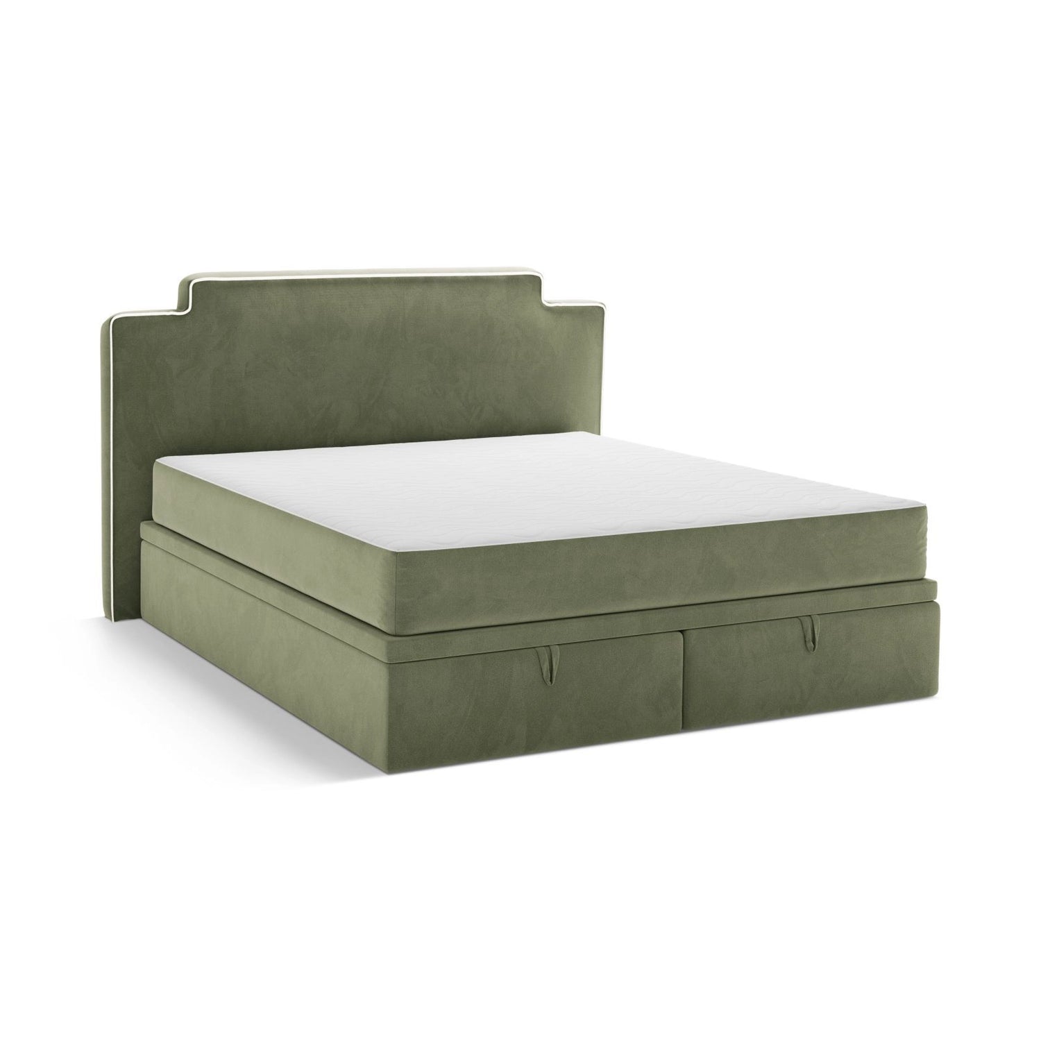 Princess Boxspringbett mit Kopfteil und Stauraum aus Samt in Elfenbein / Grün (Magic Velvet 2256,Magic Velvet 2243), 200x200 cm von Micadoni – Bild 4