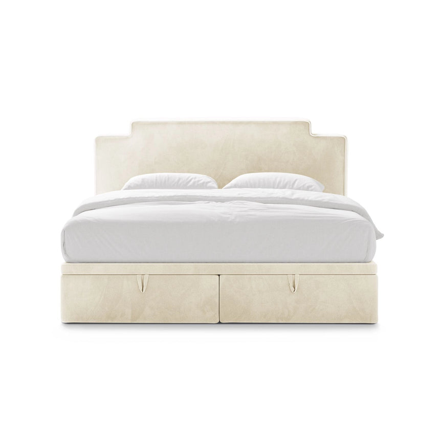 Princess Boxspringbett mit Kopfteil und Stauraum aus Samt in Elfenbein (Magic Velvet 2256), 200x200 cm von Micadoni – Bild 3