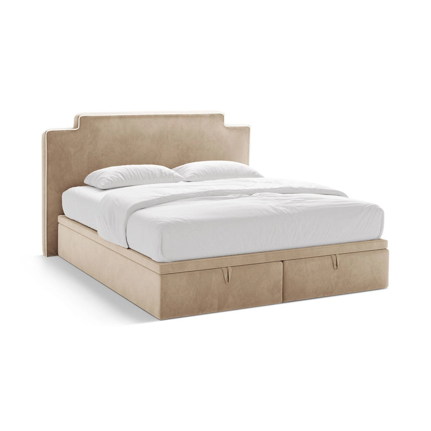 Princess Boxspringbett mit Kopfteil und Stauraum aus Samt in Elfenbein / Mandelbeige (Magic Velvet 2256,Magic Velvet 2282), 200x200 cm von Micadoni – Bild 1