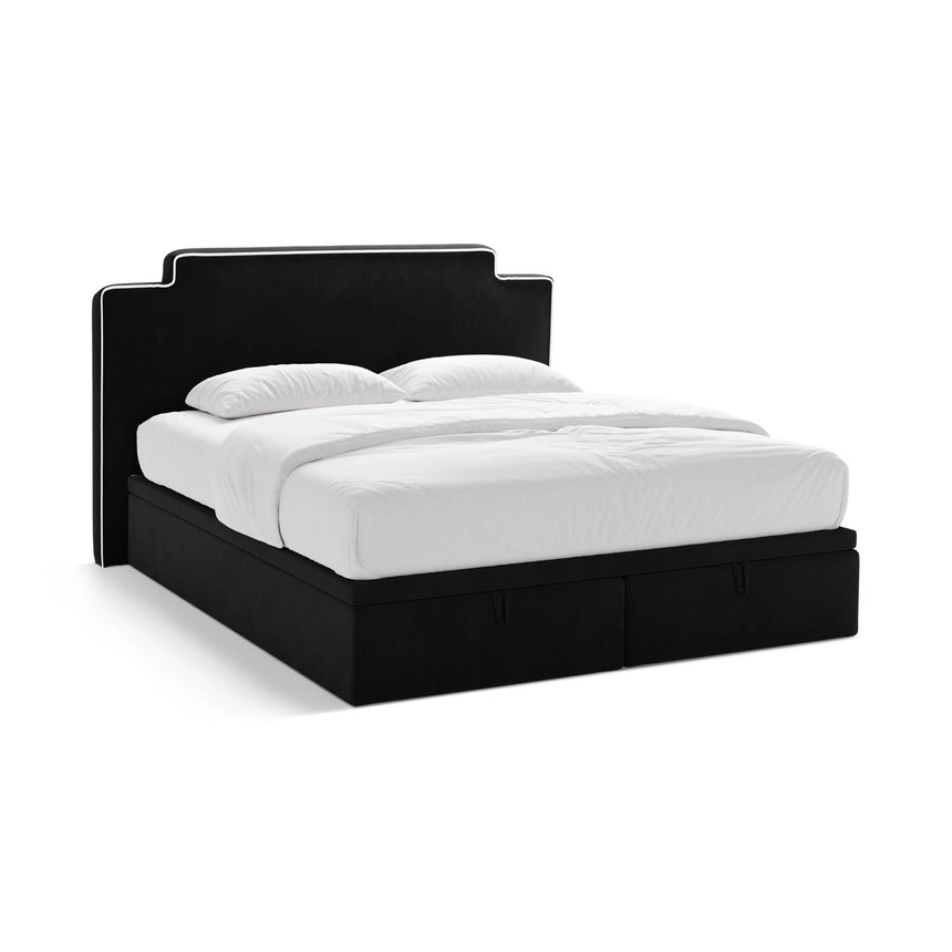 Princess Boxspringbett mit Kopfteil und Stauraum aus Samt in Elfenbein / Schwarz (Magic Velvet 2256,Magic Velvet 2219), 140x200 cm von Micadoni – Bild 1