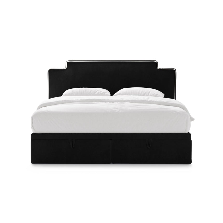 Princess Boxspringbett mit Kopfteil und Stauraum aus Samt in Elfenbein / Schwarz (Magic Velvet 2256,Magic Velvet 2219), 200x200 cm von Micadoni – Bild 3