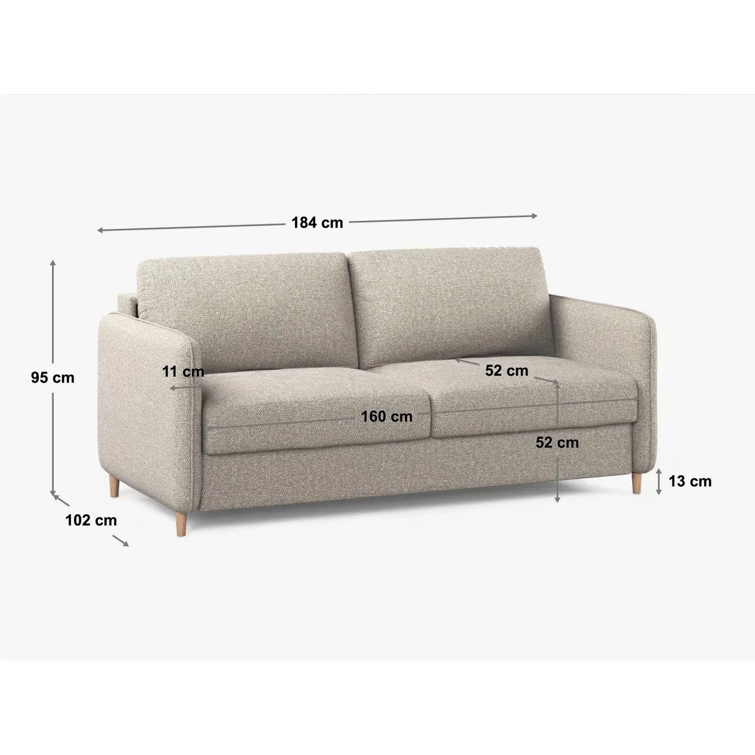 Simo 3-Sitzer Sofa mit Schlaffunktion, ausklappbar, aus Samt oder Strukturstoff, 184x102 cm - ZEN ZONE Furniture