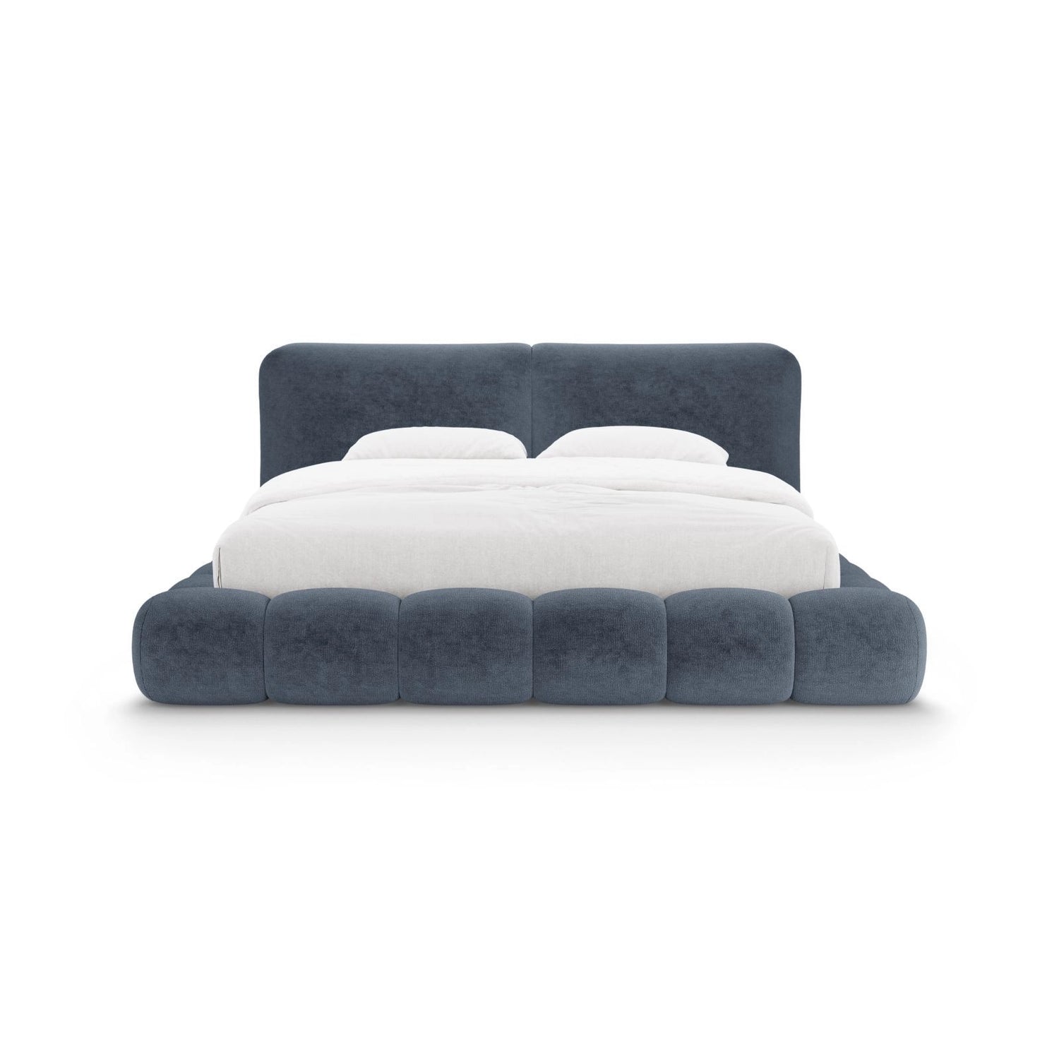 Solange Bett mit Kopfteil und Stauraum aus Chenille in Dunkelblau (Perfect Harmony 77), 180x200 cm von Micadoni – Bild 5
