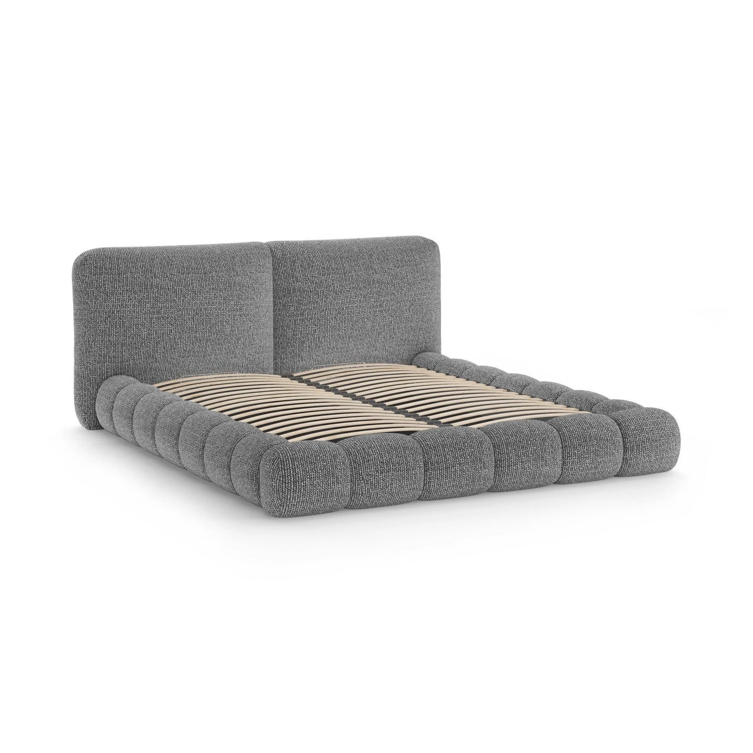 Solange Bett mit Kopfteil und Stauraum aus Chenille in Dunkelgrau (SILENCIO 97), 200x200 cm von Micadoni – Bild 6