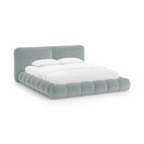 Solange Bett mit Kopfteil und Stauraum aus Chenille in Hellblau (Perfect Harmony 72), 140x200 cm von Micadoni – Bild 1