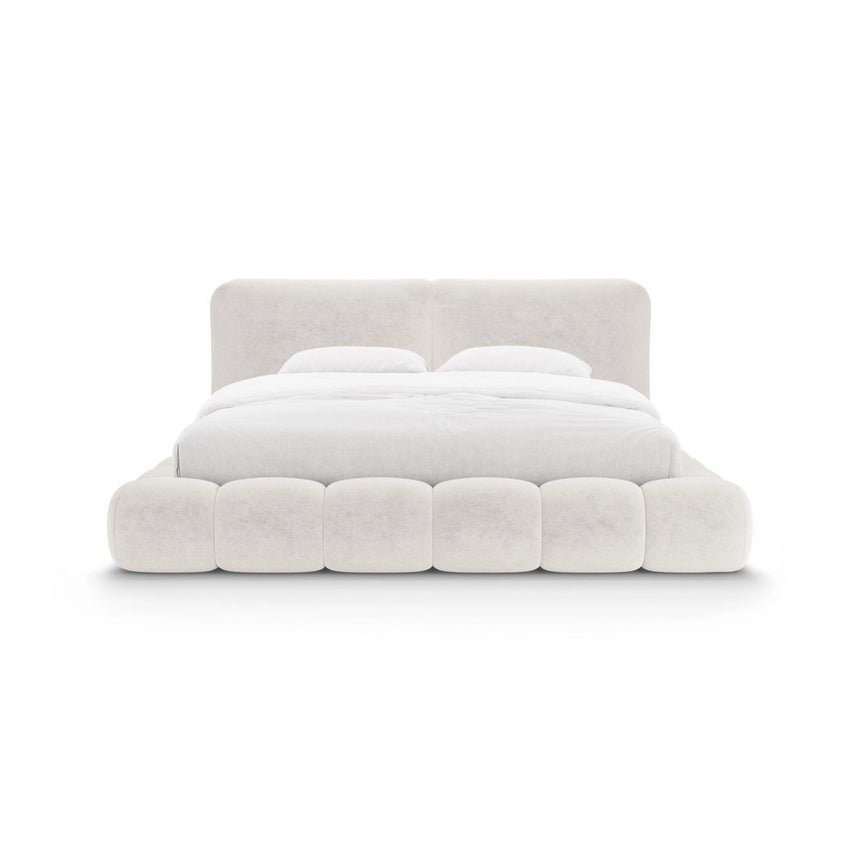Solange Bett mit Kopfteil und Stauraum aus Chenille in Leichtes Beige (Perfect Harmony 02), 140x200 cm von Micadoni – Bild 5