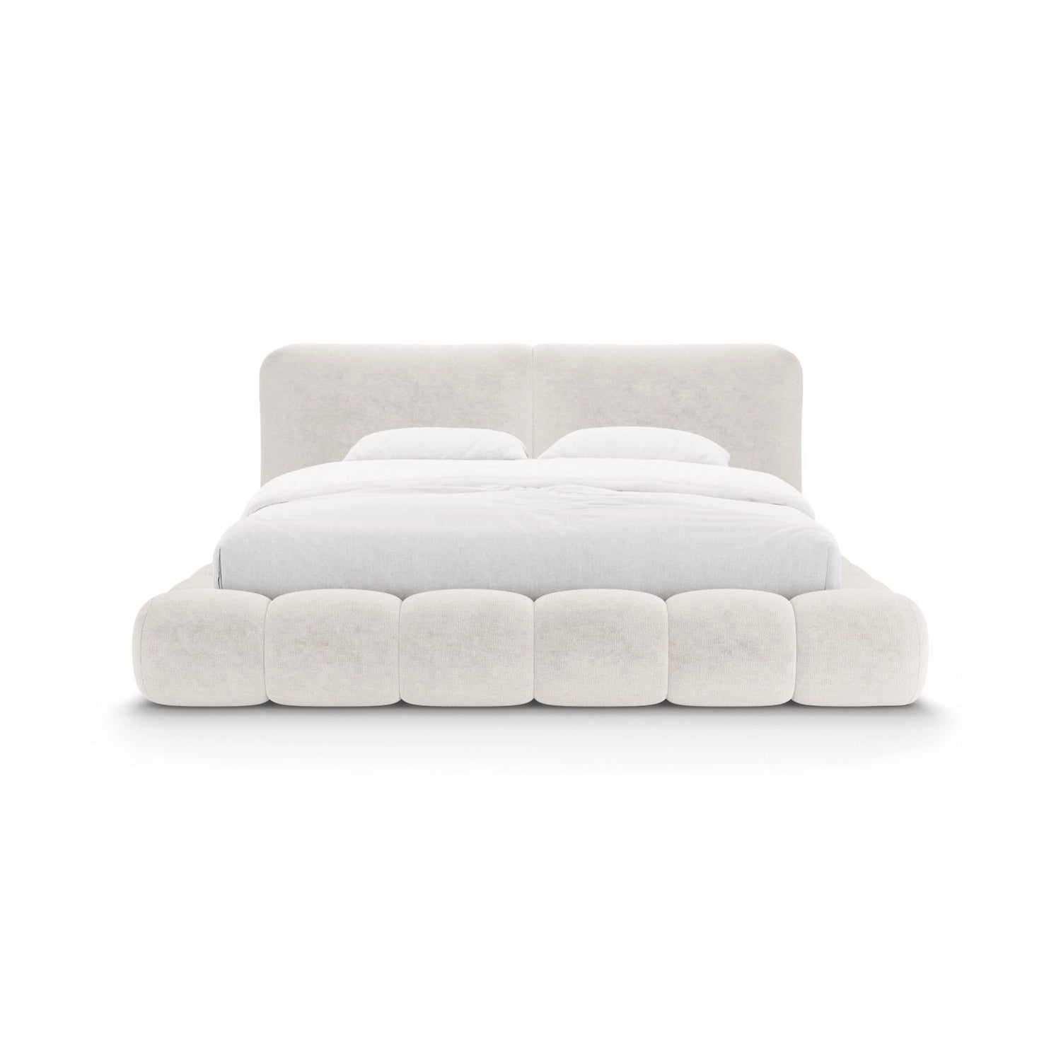 Solange Bett mit Kopfteil und Stauraum aus Chenille in Leichtes Beige (Perfect Harmony 02), 180x200 cm von Micadoni – Bild 5