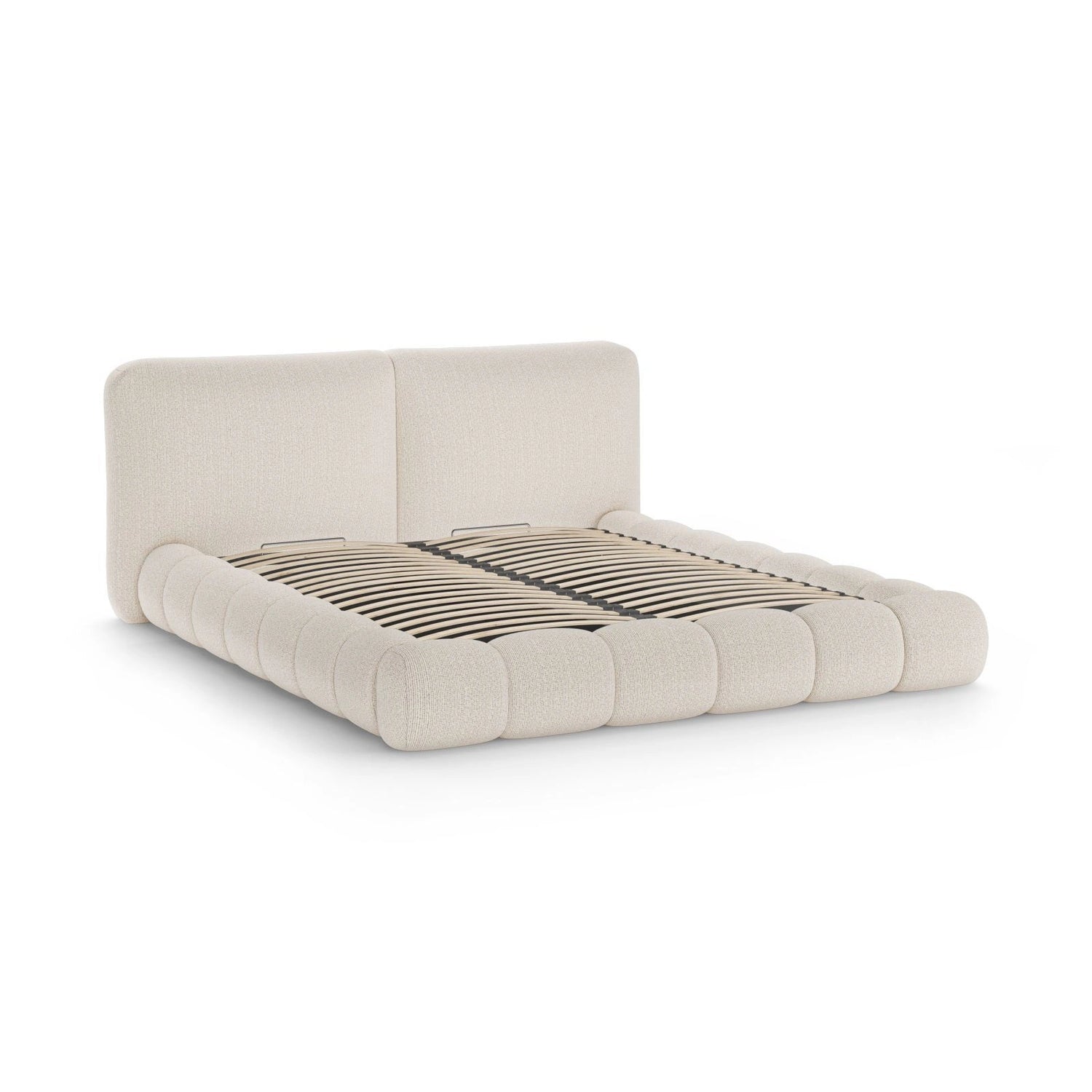 Solange Bett mit Kopfteil und Stauraum aus Chenille in Leichtes Beige (SILENCIO 06), 180x200 cm von Micadoni – Bild 6