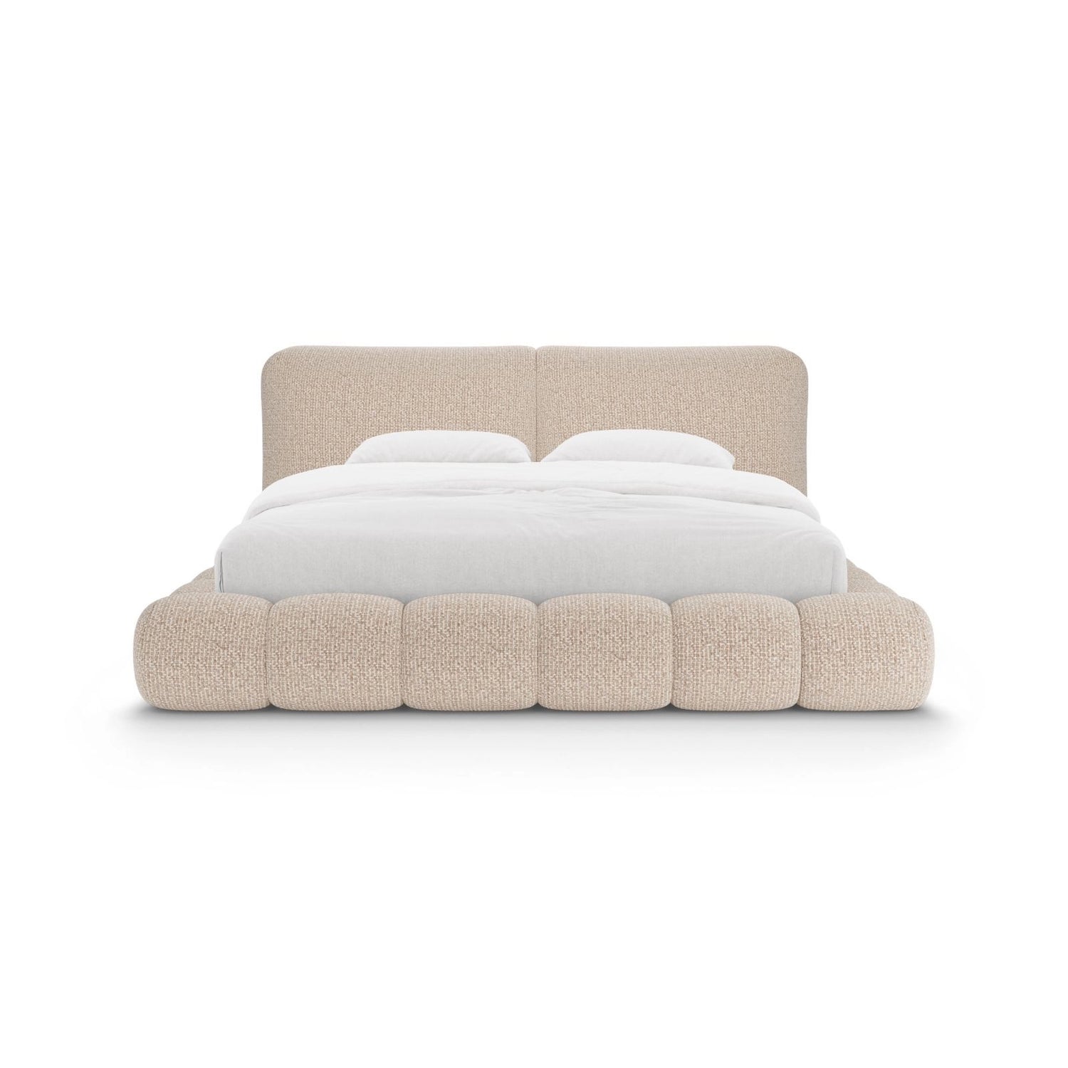 Solange Bett mit Kopfteil und Stauraum aus Chenille in Sand (SILENCIO 10), 200x200 cm von Micadoni – Bild 5