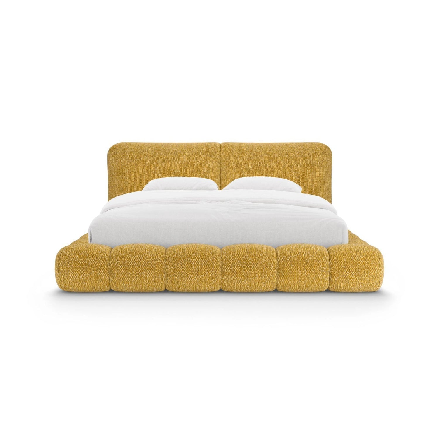 Solange Bett mit Kopfteil und Stauraum aus Chenille in Senf (SILENCIO 53), 200x200 cm von Micadoni – Bild 5