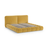 Solange Bett mit Kopfteil und Stauraum aus Chenille in Senf (SILENCIO 53), 200x200 cm von Micadoni – Bild 6