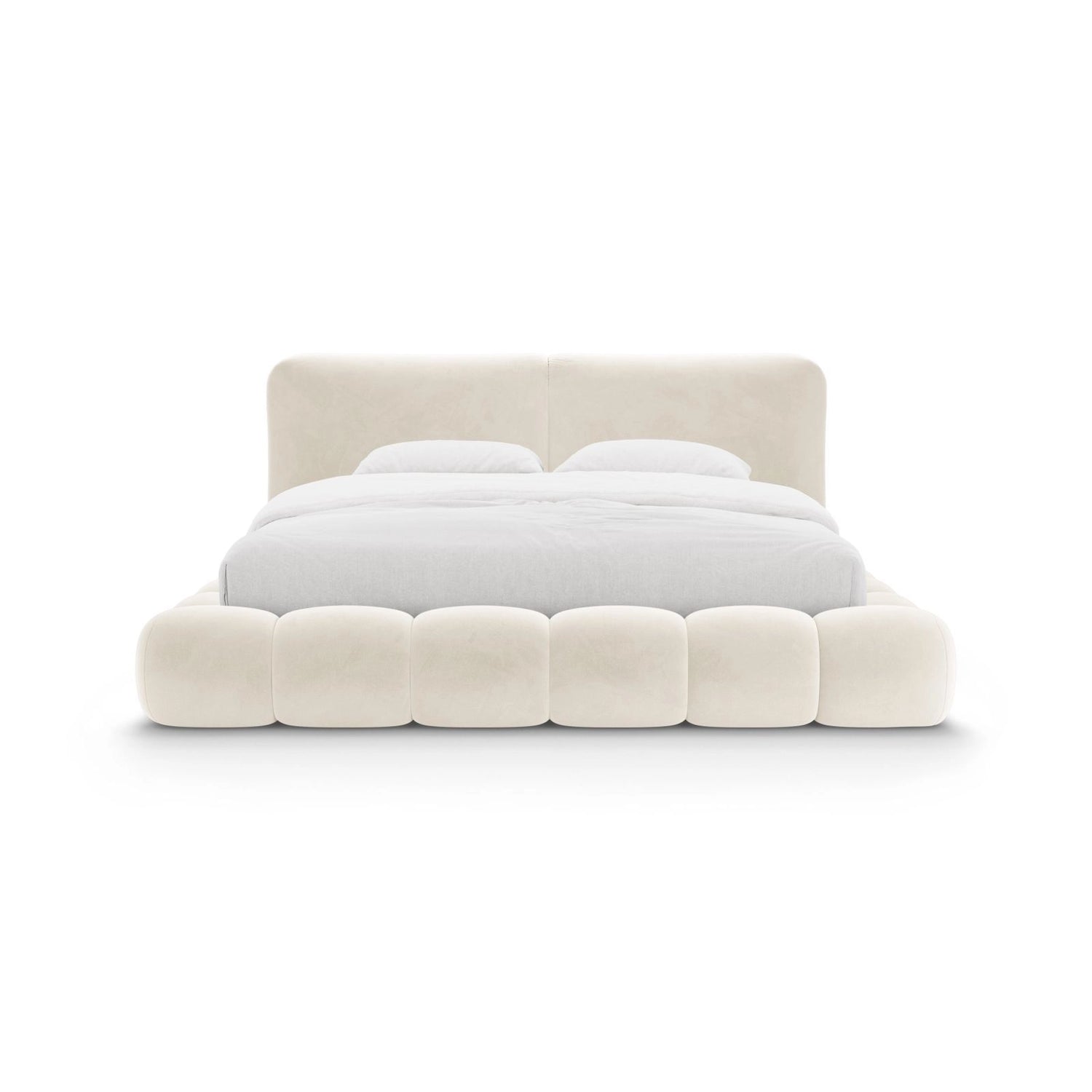Solange Bett mit Kopfteil und Stauraum aus Samt in Elfenbein (Magic Velvet 2256), 200x200 cm von Micadoni – Bild 5