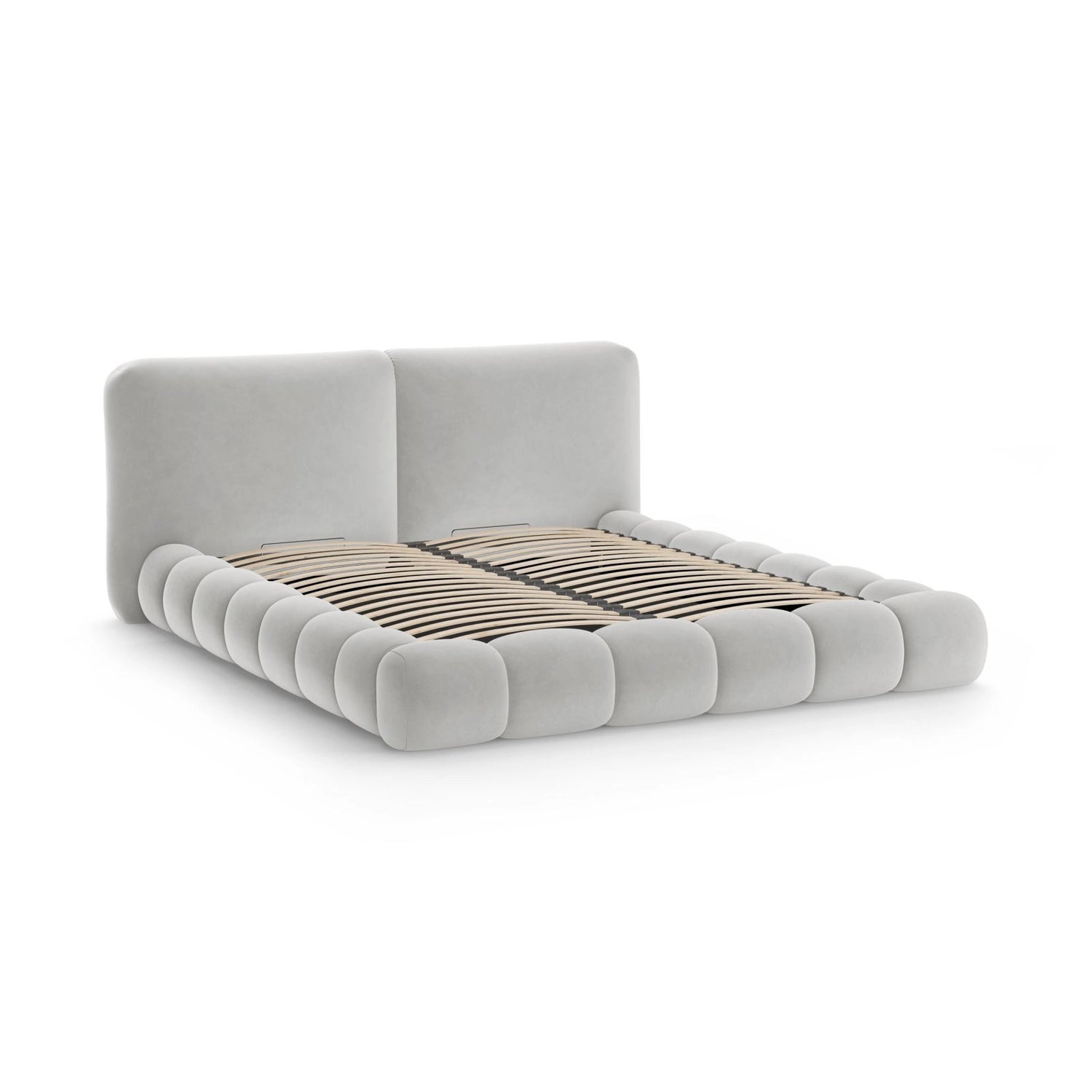 Solange Bett mit Kopfteil und Stauraum aus Samt oder Chenille, 140x200 cm von Micadoni – Bild 6
