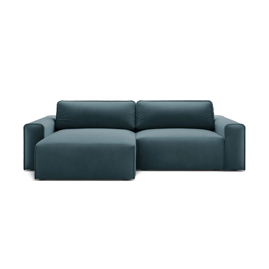 Victor 3-Sitzer Ecksofa, Linke Seite, ausziehbar mit Schlaffunktion und Bettkasten, aus Samt in Blue (Paris Dark Blue), 246x148 cm von Micadoni – Bild 1
