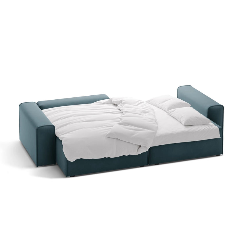 Victor 3-Sitzer Ecksofa, Linke Seite, ausziehbar mit Schlaffunktion und Bettkasten, aus Samt in Blue (Paris Dark Blue), 246x148 cm von Micadoni – Bild 5