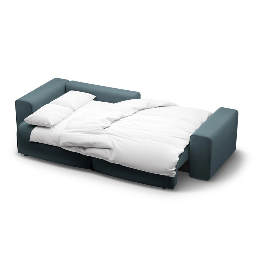 Victor 3-Sitzer Ecksofa, Linke Seite, ausziehbar mit Schlaffunktion und Bettkasten, aus Samt in Blue (Paris Dark Blue), 246x148 cm von Micadoni – Bild 7