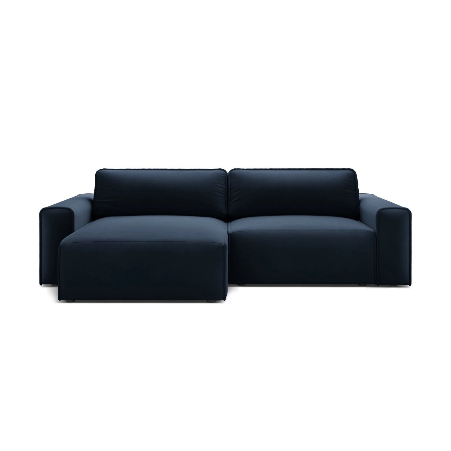 Victor 3-Sitzer Ecksofa, Linke Seite, ausziehbar mit Schlaffunktion und Bettkasten, aus Samt in Dunkelblau (Paris Deep Blue), 246x148 cm von Micadoni – Bild 1