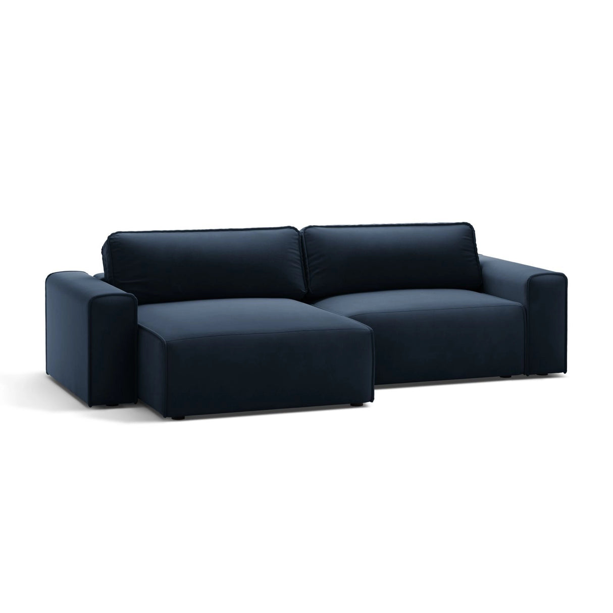 Victor 3-Sitzer Ecksofa, Linke Seite, ausziehbar mit Schlaffunktion und Bettkasten, aus Samt in Dunkelblau (Paris Deep Blue), 246x148 cm von Micadoni – Bild 4