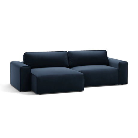 Victor 3-Sitzer Ecksofa, Linke Seite, ausziehbar mit Schlaffunktion und Bettkasten, aus Samt in Dunkelblau (Paris Deep Blue), 246x148 cm von Micadoni – Bild 4