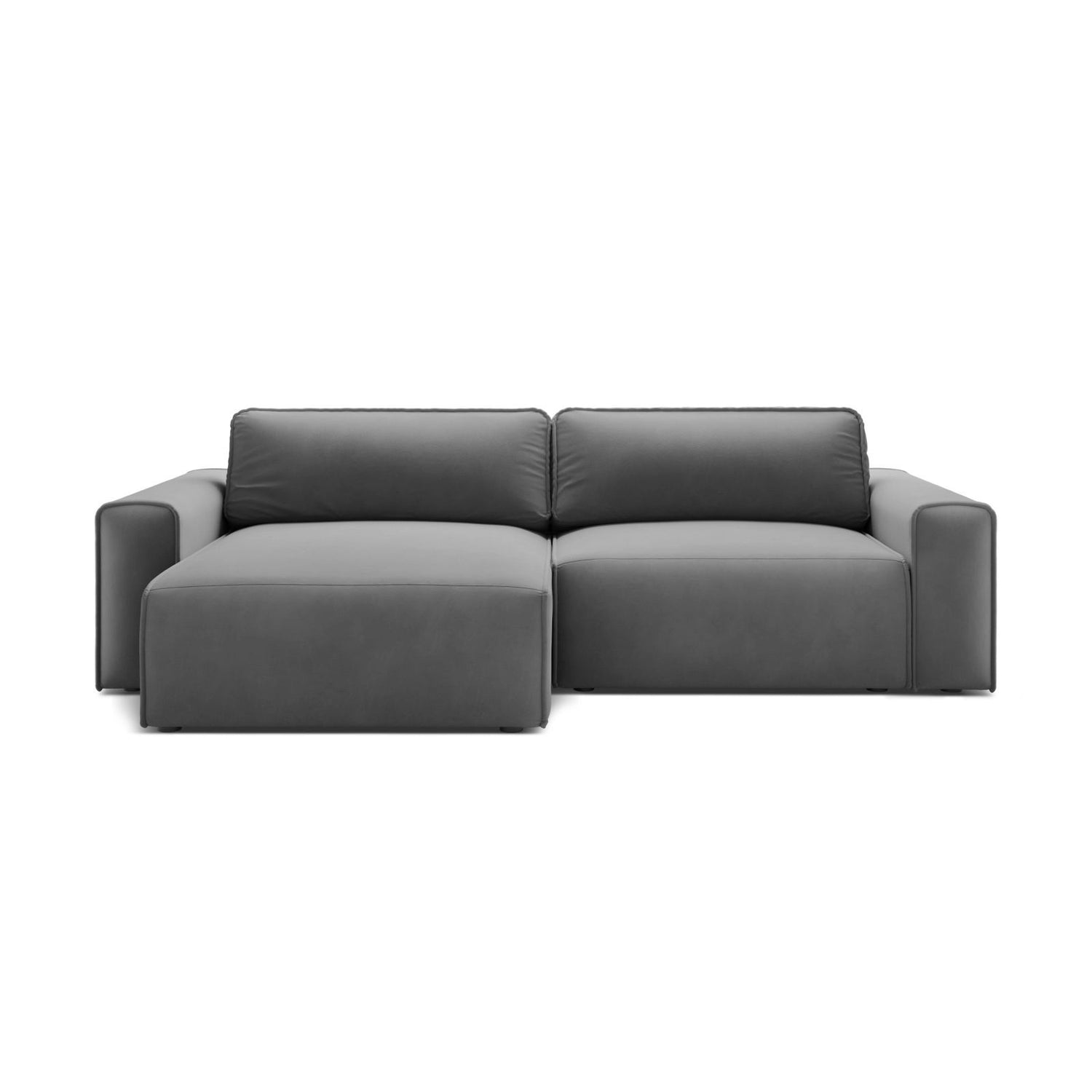Victor 3-Sitzer Ecksofa, Linke Seite, ausziehbar mit Schlaffunktion und Bettkasten, aus Samt in Grau (Paris Steel), 246x148 cm von Micadoni – Bild 1