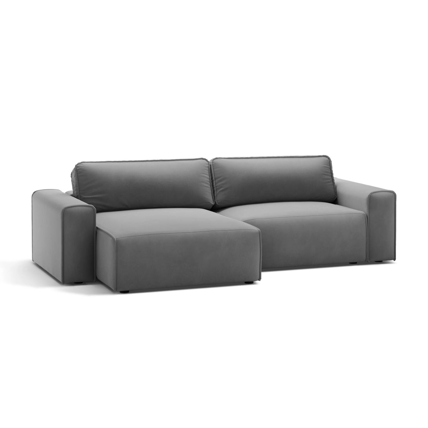 Victor 3-Sitzer Ecksofa, Linke Seite, ausziehbar mit Schlaffunktion und Bettkasten, aus Samt in Grau (Paris Steel), 246x148 cm von Micadoni – Bild 4