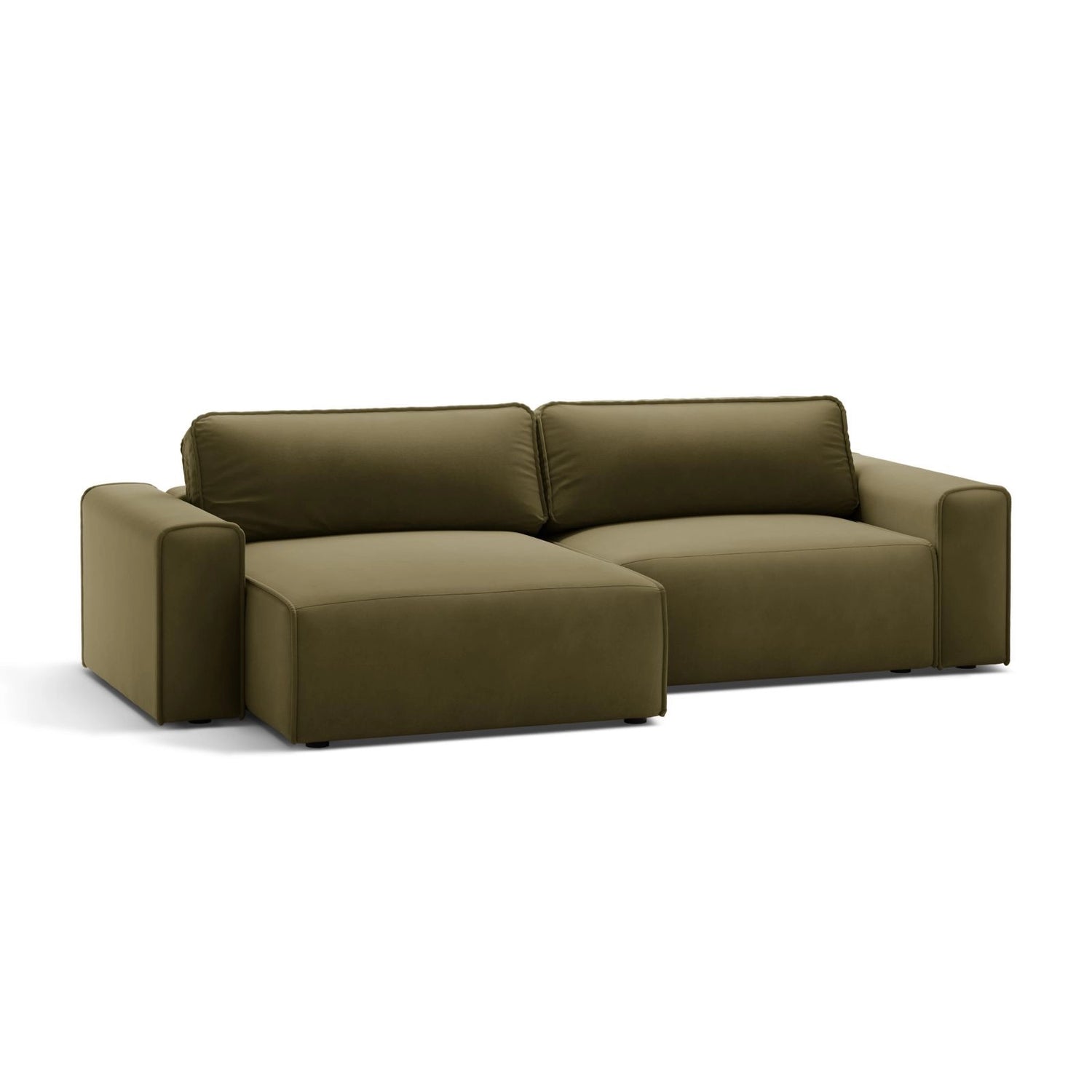 Victor 3-Sitzer Ecksofa, Linke Seite, ausziehbar mit Schlaffunktion und Bettkasten, aus Samt in Moosgrün meliert (Paris Forest), 246x148 cm von Micadoni – Bild 4