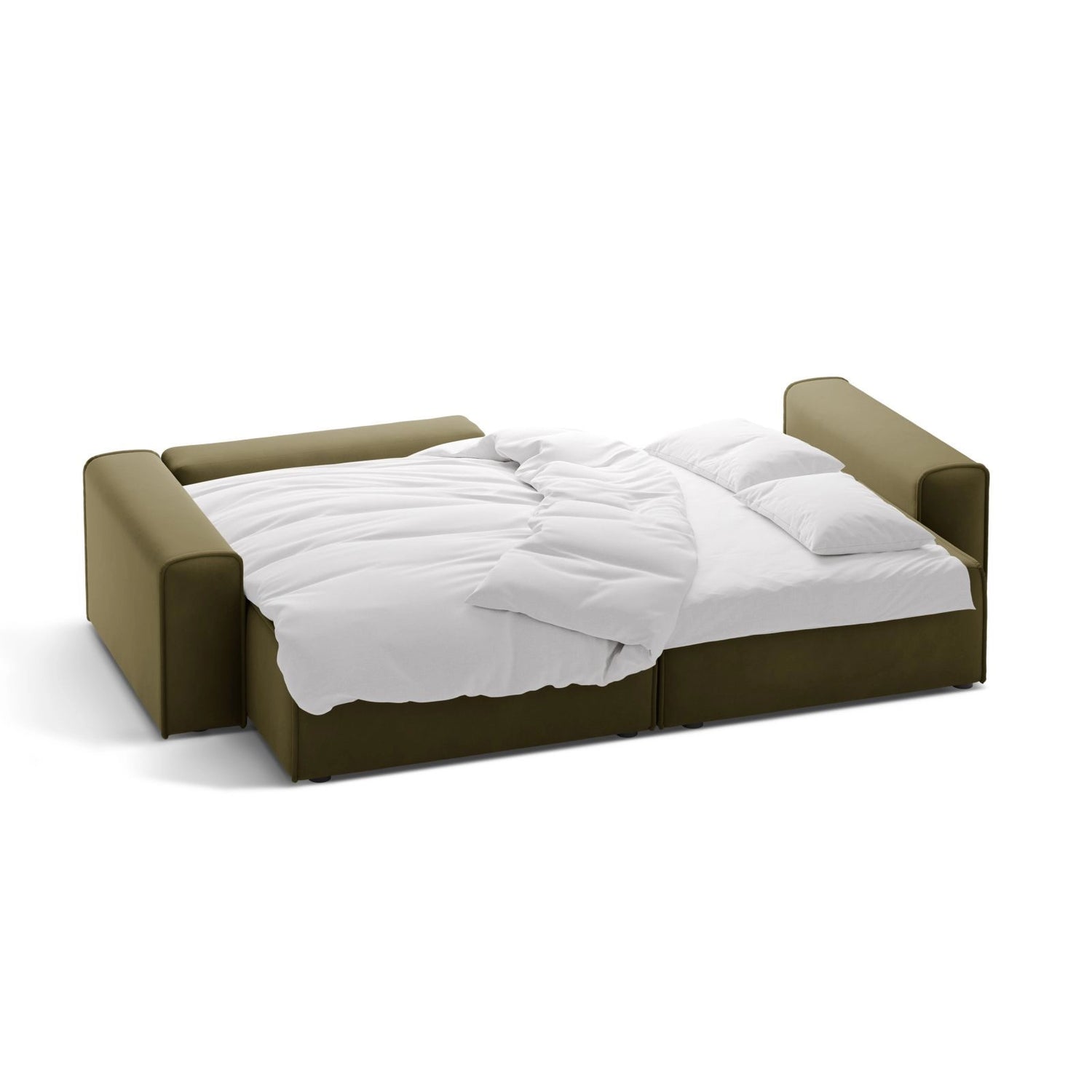 Victor 3-Sitzer Ecksofa, Linke Seite, ausziehbar mit Schlaffunktion und Bettkasten, aus Samt in Moosgrün meliert (Paris Forest), 246x148 cm von Micadoni – Bild 5