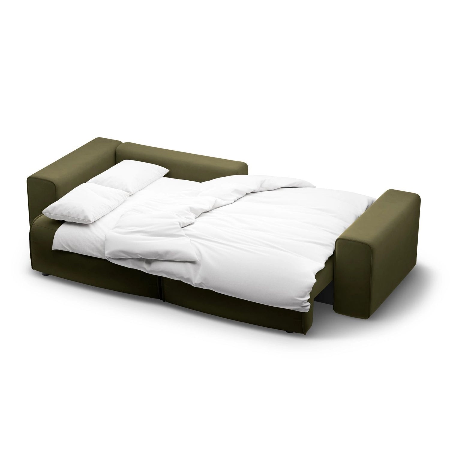 Victor 3-Sitzer Ecksofa, Linke Seite, ausziehbar mit Schlaffunktion und Bettkasten, aus Samt in Moosgrün meliert (Paris Forest), 246x148 cm von Micadoni – Bild 7
