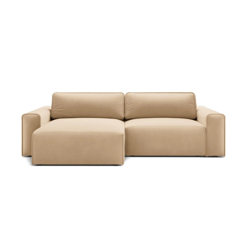 Victor 3-Sitzer Ecksofa, Linke Seite, ausziehbar mit Schlaffunktion und Bettkasten, aus Samt in Nude (Paris Beige), 246x148 cm von Micadoni – Bild 1