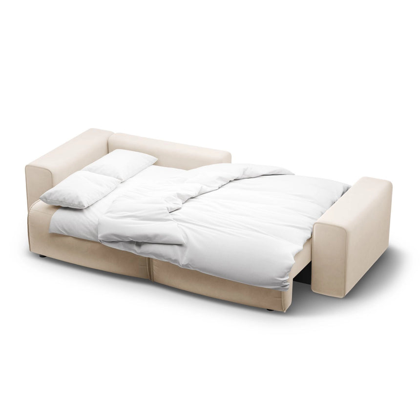Victor 3-Sitzer Ecksofa, Linke Seite, ausziehbar mit Schlaffunktion und Bettkasten, aus Samt in Nude (Paris Beige), 246x148 cm von Micadoni – Bild 7