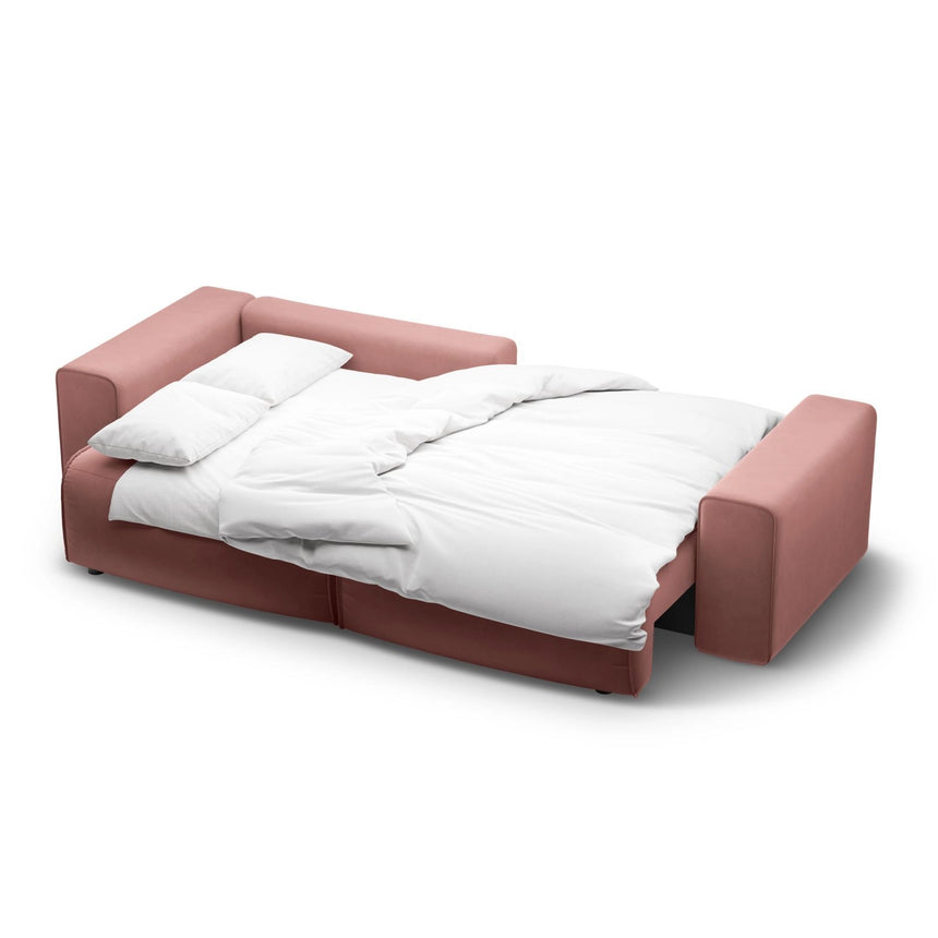 Victor 3-Sitzer Ecksofa, Linke Seite, ausziehbar mit Schlaffunktion und Bettkasten, aus Samt in Rosa (Paris Salmon), 246x148 cm von Micadoni – Bild 7