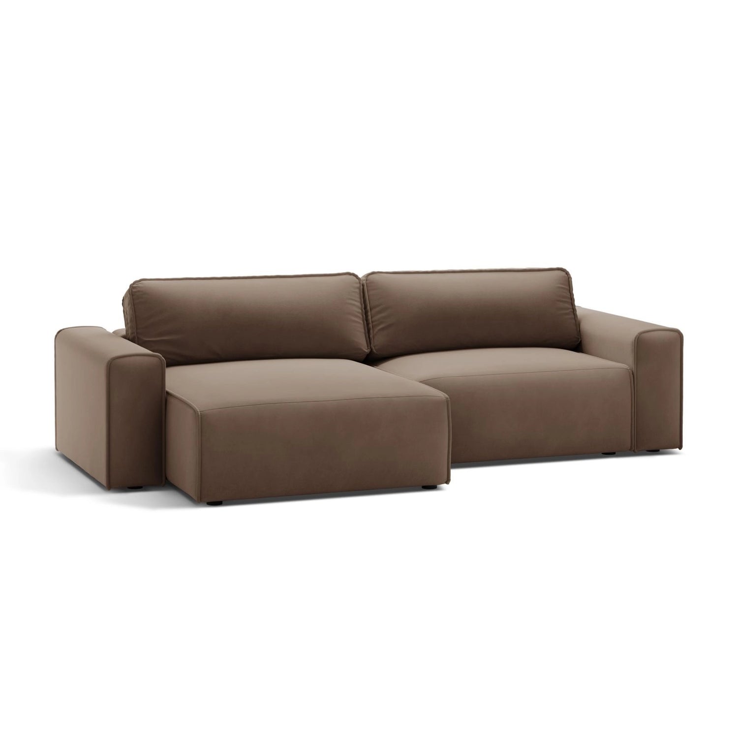 Victor 3-Sitzer Ecksofa, Linke Seite, ausziehbar mit Schlaffunktion und Bettkasten, aus Samt in Schokolade (Paris Chocolate), 246x148 cm von Micadoni – Bild 4