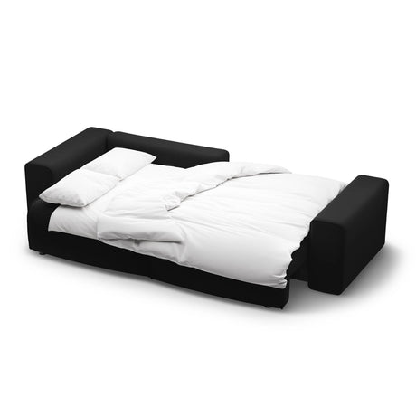 Victor 3-Sitzer Ecksofa, Linke Seite, ausziehbar mit Schlaffunktion und Bettkasten, aus Samt in Schwarz (Paris Black), 246x148 cm von Micadoni – Bild 7