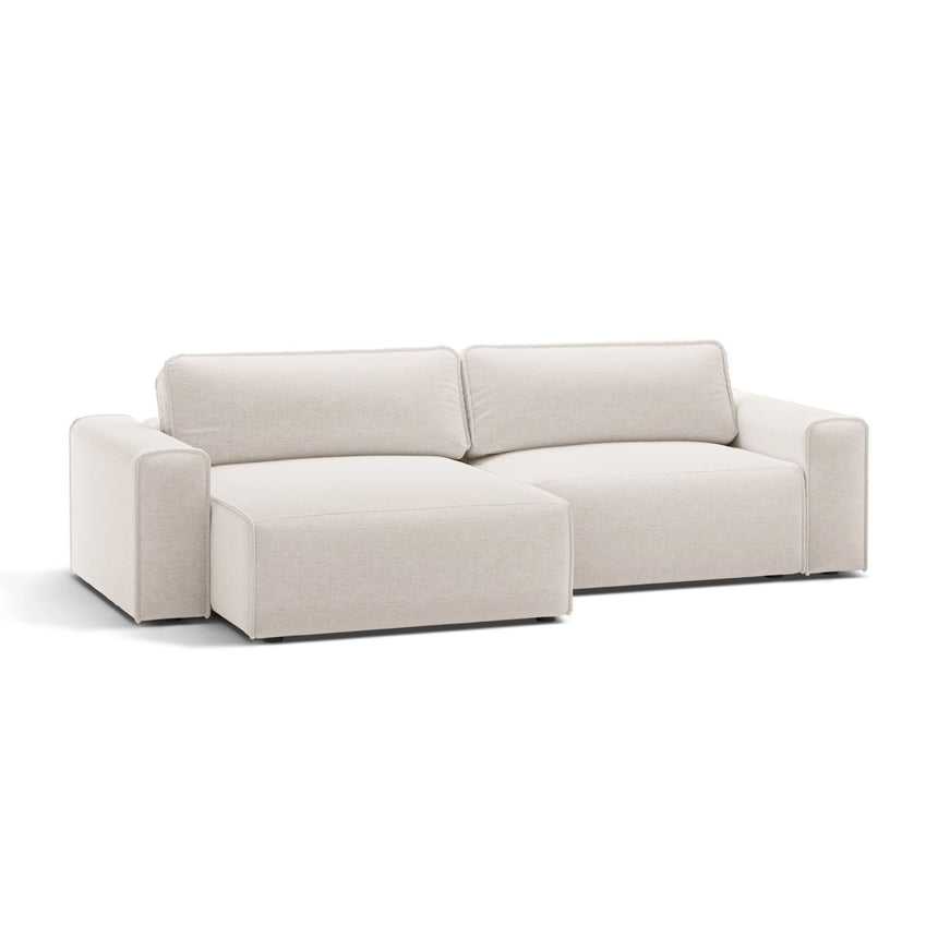 Victor 3-Sitzer Ecksofa, Linke Seite, ausziehbar mit Schlaffunktion und Bettkasten, aus Samt oder Strukturstoff, 246x148 cm von Micadoni – Bild 4
