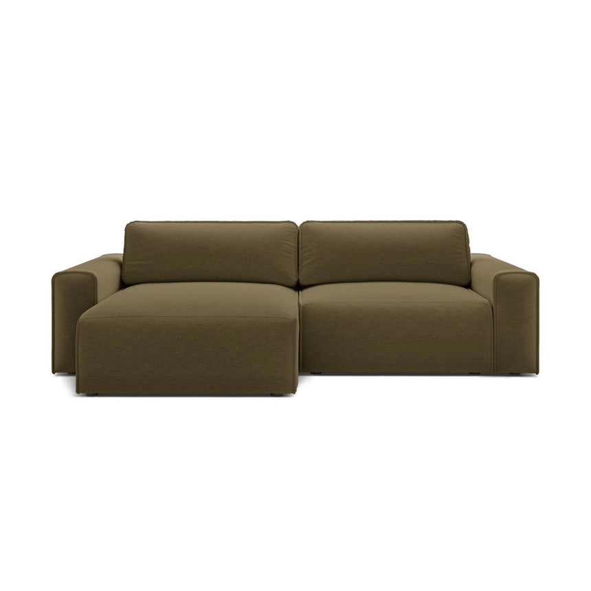Victor 3-Sitzer Ecksofa, Linke Seite, ausziehbar mit Schlaffunktion und Bettkasten, aus Strukturierter Stoff in Grün (Moly 38), 246x148 cm von Micadoni – Bild 1