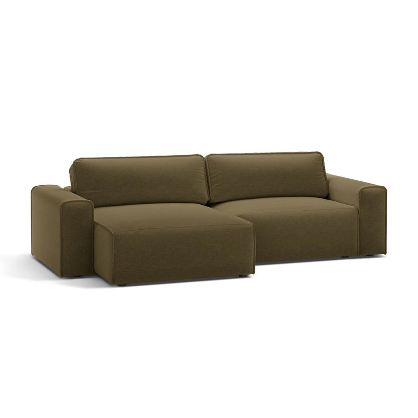 Victor 3-Sitzer Ecksofa, Linke Seite, ausziehbar mit Schlaffunktion und Bettkasten, aus Strukturierter Stoff in Grün (Moly 38), 246x148 cm von Micadoni – Bild 4