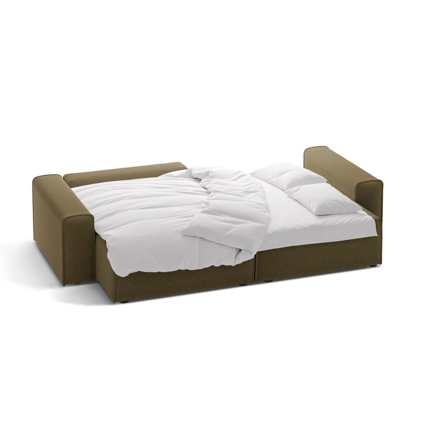 Victor 3-Sitzer Ecksofa, Linke Seite, ausziehbar mit Schlaffunktion und Bettkasten, aus Strukturierter Stoff in Grün (Moly 38), 246x148 cm von Micadoni – Bild 5