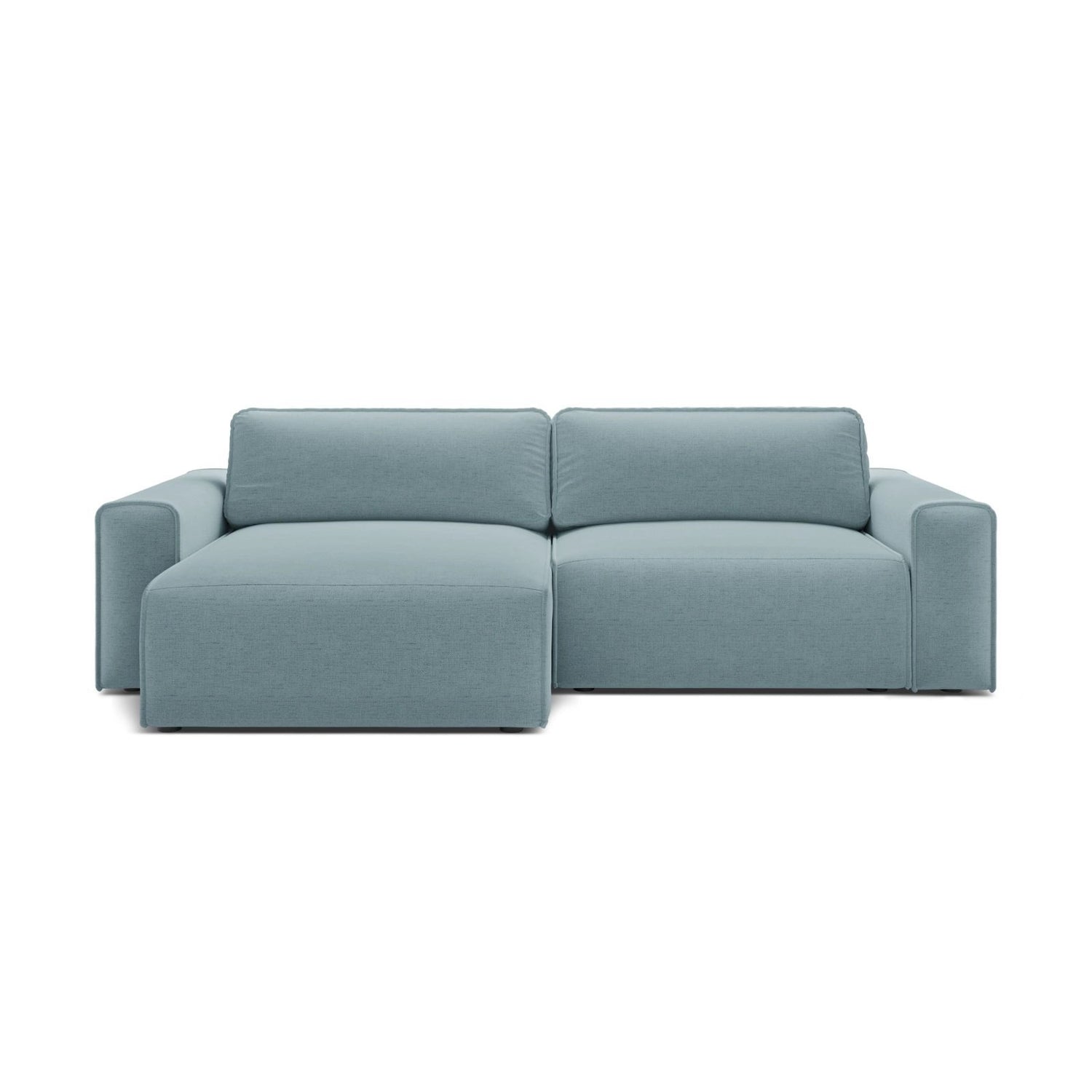 Victor 3-Sitzer Ecksofa, Linke Seite, ausziehbar mit Schlaffunktion und Bettkasten, aus Strukturierter Stoff in Hellblau (Moly 74), 246x148 cm von Micadoni – Bild 1