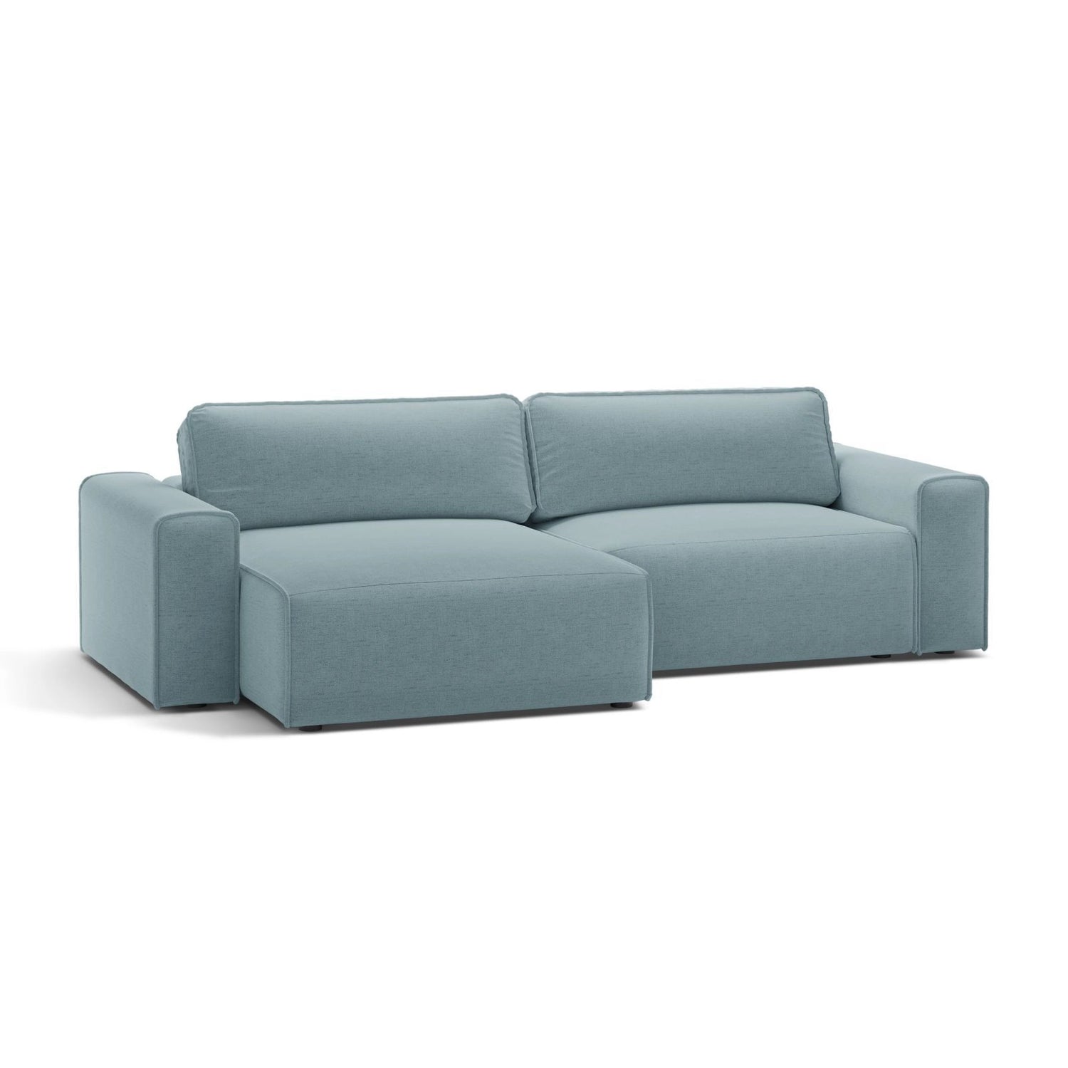 Victor 3-Sitzer Ecksofa, Linke Seite, ausziehbar mit Schlaffunktion und Bettkasten, aus Strukturierter Stoff in Hellblau (Moly 74), 246x148 cm von Micadoni – Bild 4