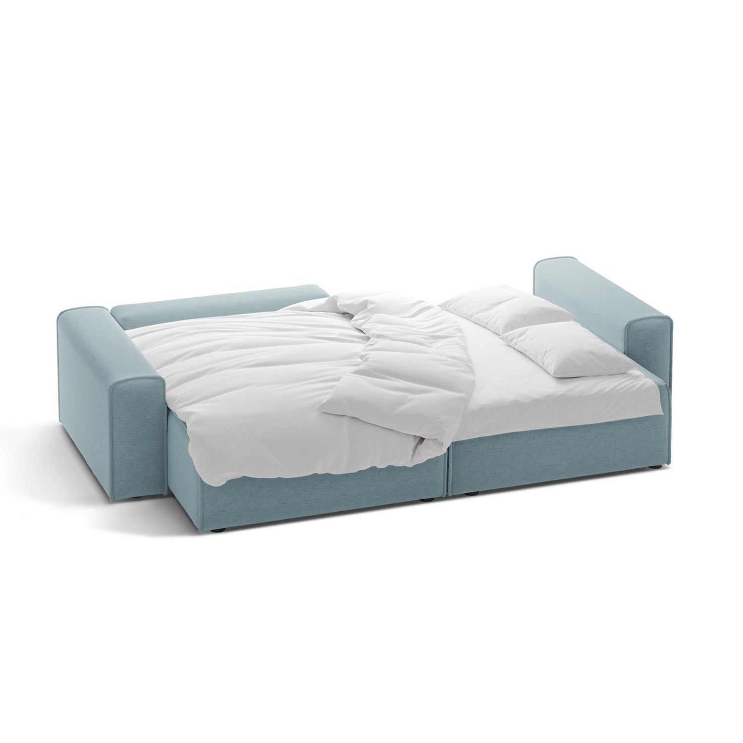 Victor 3-Sitzer Ecksofa, Linke Seite, ausziehbar mit Schlaffunktion und Bettkasten, aus Strukturierter Stoff in Hellblau (Moly 74), 246x148 cm von Micadoni – Bild 5